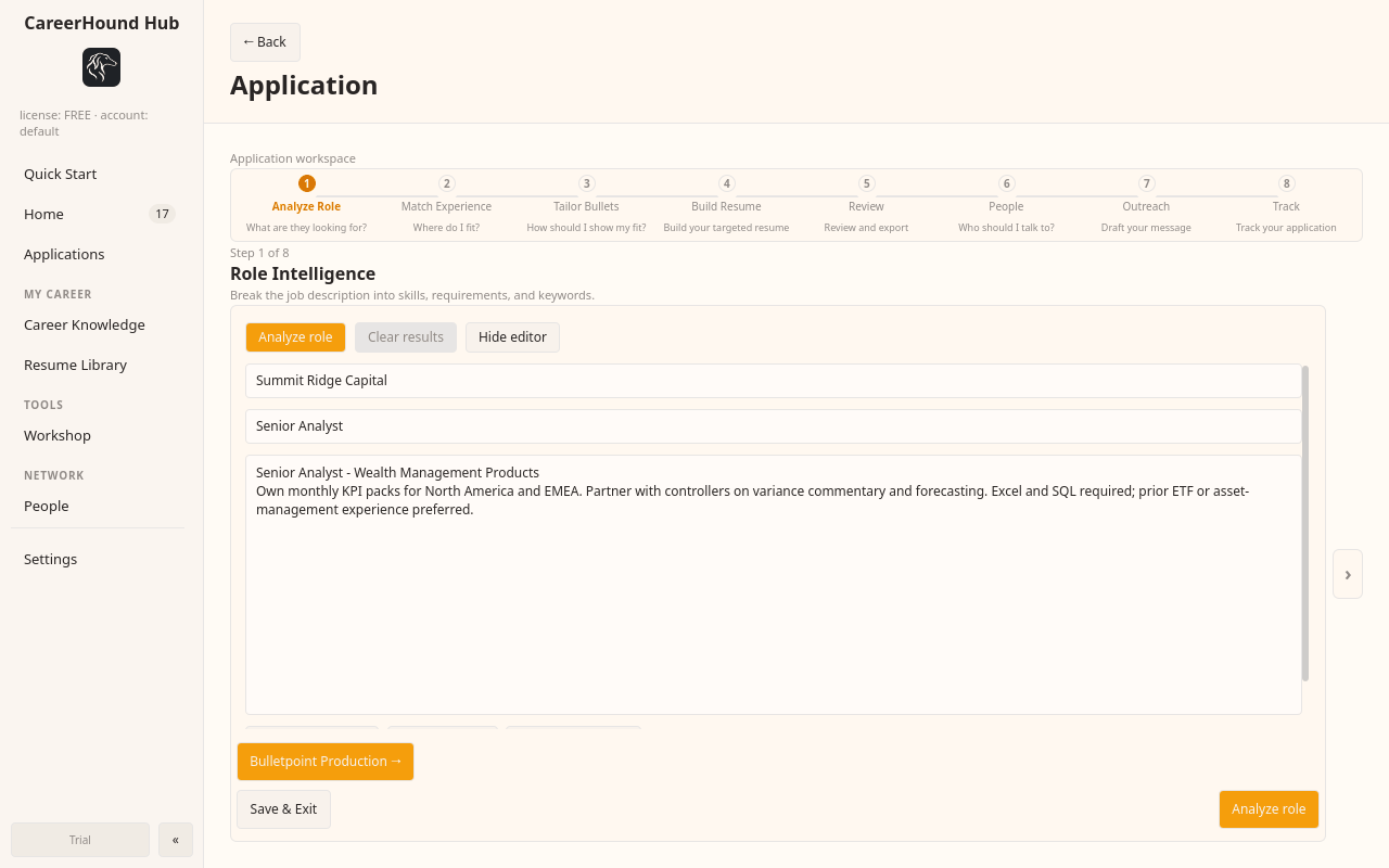 The application workspace connects the steps for one opportunity