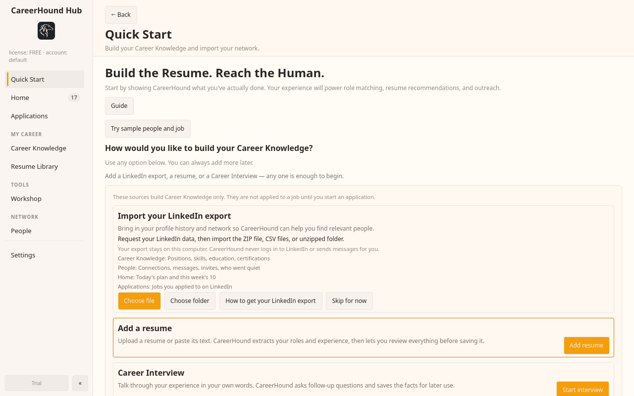 Quick Start guides your first import